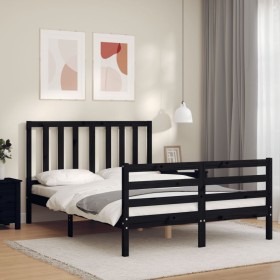 Bed frame with black solid wood headboard 120x200 cm by vidaXL, Beds and slatted bases - Ref: Foro24-3193855, Price: 146,99 €...