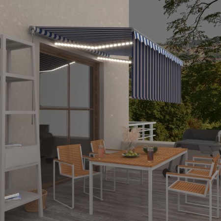 Toldo manual retráctil con persiana y LED azul y blanco 3x2,5 m de vidaXL, Toldos - Ref: Foro24-3069381, Precio: 289,43 €, De...