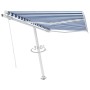 Blue and white manual retractable foot awning 300x250 cm by vidaXL, Awnings - Ref: Foro24-3069496, Price: 335,00 €, Discount: %