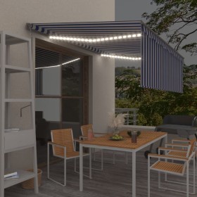 Toldo automático persiana LED sensor viento azul blanco 4,5x3 m de vidaXL, Toldos - Ref: Foro24-3069451, Precio: 545,99 €, De...