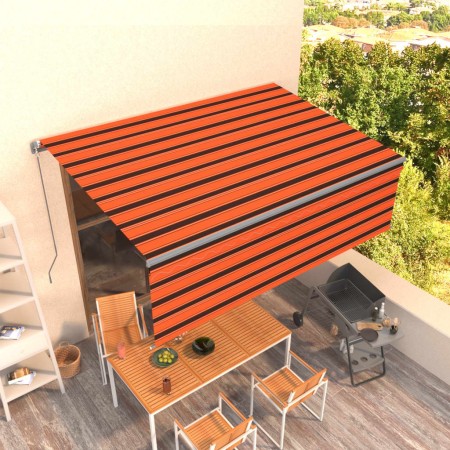 Manual retractable awning with orange and brown blinds 4x3 m by vidaXL, Awnings - Ref: Foro24-3069420, Price: 395,11 €, Disco...