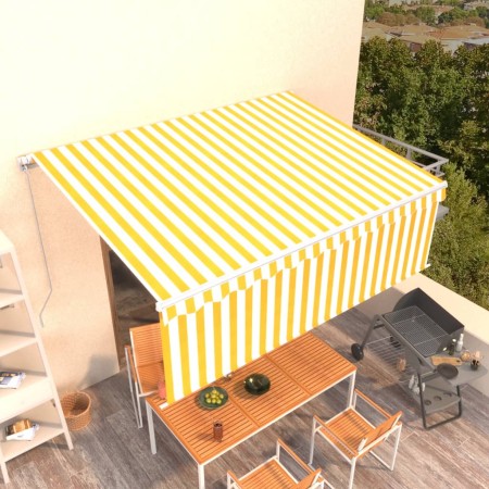 Manual retractable awning with yellow and white blinds 4x3 m by vidaXL, Awnings - Ref: Foro24-3069298, Price: 548,43 €, Disco...