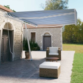 Toldo de pie retráctil manual azul y blanco 500x350 cm de vidaXL, Toldos - Ref: Foro24-3069656, Precio: 568,14 €, Descuento: %