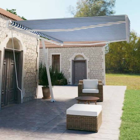 Toldo de pie retráctil manual azul y blanco 500x350 cm de vidaXL, Toldos - Ref: Foro24-3069656, Precio: 570,29 €, Descuento: %