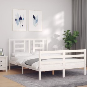 White solid wood bed frame with headboard 140x190 cm by vidaXL, Beds and slatted bases - Ref: Foro24-3194682, Price: 131,88 €...