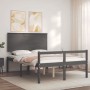 Gray solid wood bed frame with headboard 140x200 cm by vidaXL, Beds and slatted bases - Ref: Foro24-3195483, Price: 146,99 €,...