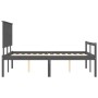 Gray solid wood bed frame with headboard 140x200 cm by vidaXL, Beds and slatted bases - Ref: Foro24-3195483, Price: 146,99 €,...