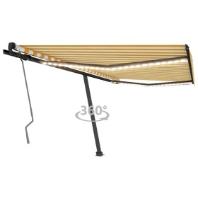 Manual retractable awning with yellow and white LED 450x300 cm by vidaXL, Awnings - Ref: Foro24-3069763, Price: 517,49 €, Dis...