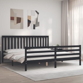 Estructura de cama con cabecero madera maciza negro 200x200 cm de vidaXL, Camas y somieres - Ref: Foro24-3194270, Precio: 174...