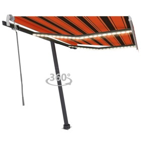 Manual retractable awning with orange and brown LED 300x250 cm by vidaXL, Awnings - Ref: Foro24-3069705, Price: 357,22 €, Dis...