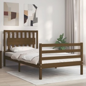 Estructura cama y cabecero madera maciza marrón miel 100x200 cm de vidaXL, Camas y somieres - Ref: Foro24-3194304, Precio: 12...