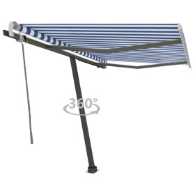 Manual retractable foot awning blue and brown 350x250 cm by vidaXL, Awnings - Ref: Foro24-3069716, Price: 352,32 €, Discount: %