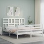 White solid wood bed frame with headboard 160x200 cm by vidaXL, Beds and slatted bases - Ref: Foro24-3194907, Price: 146,94 €...