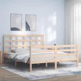 Estructura de cama con cabecero madera maciza 160x200 cm de vidaXL, Camas y somieres - Ref: Foro24-3193996, Precio: 136,99 €,...