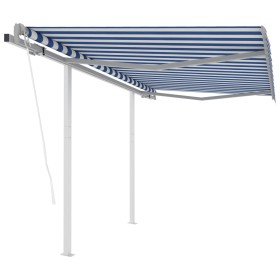 Toldo retráctil automático con postes azul y blanco 3x2,5 m de vidaXL, Toldos - Ref: Foro24-3069906, Precio: 468,28 €, Descue...