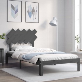 Gray solid wood bed frame with headboard 100x200 cm by vidaXL, Beds and slatted bases - Ref: Foro24-3193718, Price: 106,99 €,...