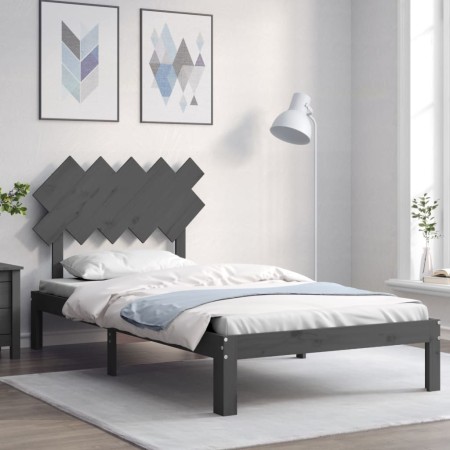 Gray solid wood bed frame with headboard 100x200 cm by vidaXL, Beds and slatted bases - Ref: Foro24-3193718, Price: 106,12 €,...