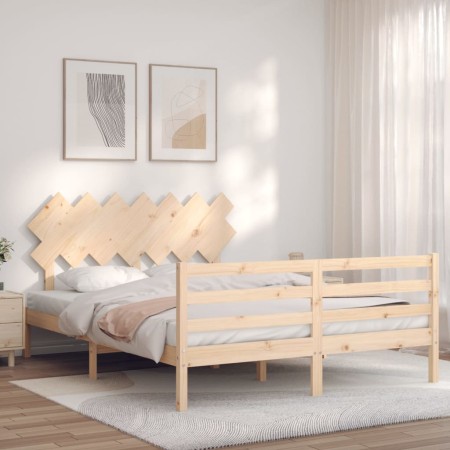 Bed frame with solid wood headboard 140x200 cm by vidaXL, Beds and slatted bases - Ref: Foro24-3195286, Price: 123,99 €, Disc...