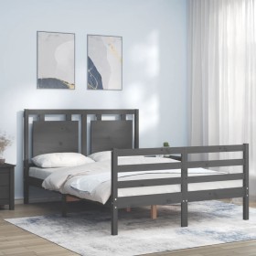 Gray solid wood bed frame with headboard 140x190 cm by vidaXL, Beds and slatted bases - Ref: Foro24-3194033, Price: 177,20 €,...