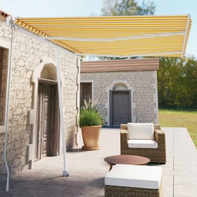 Yellow and white retractable manual foot awning 350x250 cm by vidaXL, Awnings - Ref: Foro24-3069518, Price: 490,99 €, Discoun...