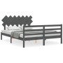 Estructura de cama matrimonio con cabecero madera maciza gris de vidaXL, Camas y somieres - Ref: Foro24-3195293, Precio: 156,...