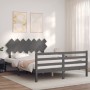 Estructura de cama matrimonio con cabecero madera maciza gris de vidaXL, Camas y somieres - Ref: Foro24-3195293, Precio: 156,...