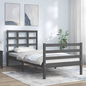 Gray solid wood bed frame with headboard 100x200 cm by vidaXL, Beds and slatted bases - Ref: Foro24-3193978, Price: 108,99 €,...