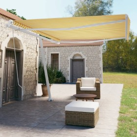 Retractable manual yellow and white freestanding awning 450x350 cm by vidaXL, Awnings - Ref: Foro24-3069638, Price: 500,99 €,...