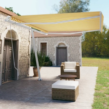 Toldo de pie retráctil manual amarillo y blanco 450x350 cm de vidaXL, Toldos - Ref: Foro24-3069638, Precio: 488,21 €, Descuen...