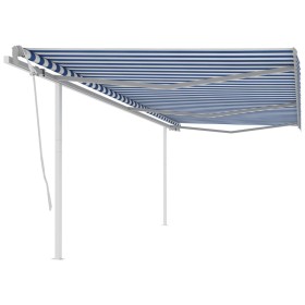 Toldo manual retráctil con postes azul y blanco 6x3 m de vidaXL, Toldos - Ref: Foro24-3069996, Precio: 651,99 €, Descuento: %