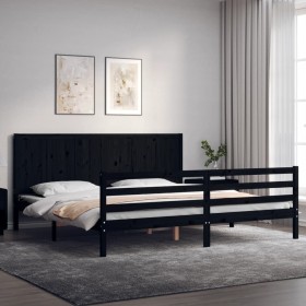 Estructura de cama con cabecero madera maciza negro 200x200 cm de vidaXL, Camas y somieres - Ref: Foro24-3194530, Precio: 188...