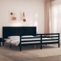 Bed frame with black solid wood headboard 200x200 cm by vidaXL, Beds and slatted bases - Ref: Foro24-3194530, Price: 188,06 €...