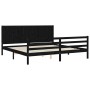 Bed frame with black solid wood headboard 200x200 cm by vidaXL, Beds and slatted bases - Ref: Foro24-3194530, Price: 188,06 €...