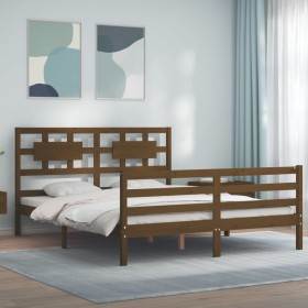 Estructura de cama matrimonio con cabecero madera marrón miel de vidaXL, Camas y somieres - Ref: Foro24-3194449, Precio: 159,...