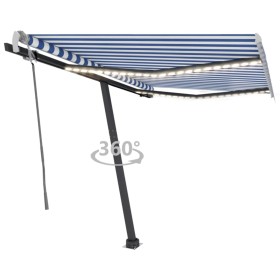 Retractable manual awning with blue and white LED lights 300x250 cm by vidaXL, Awnings - Ref: Foro24-3069701, Price: 357,10 €...