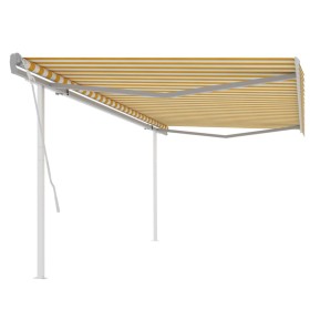 Toldo manual retráctil con postes amarillo y blanco 5x3 m de vidaXL, Toldos - Ref: Foro24-3069978, Precio: 505,99 €, Descuent...