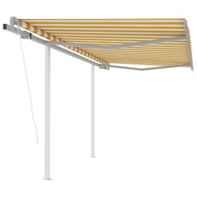 Toldo retráctil automático con postes amarillo y blanco 3x2,5 m de vidaXL, Toldos - Ref: Foro24-3069908, Precio: 468,99 €, De...