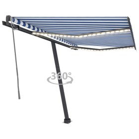 Toldo automático LED sensor de viento azul y blanco 300x250 cm de vidaXL, Toldos - Ref: Foro24-3069711, Precio: 599,99 €, Des...