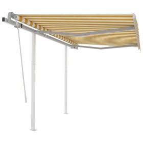 Retractable manual awning with yellow and white poles, 3x2.5 m. by vidaXL, Awnings - Ref: Foro24-3069898, Price: 327,09 €, Di...