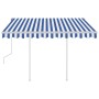 Retractable manual awning with blue and white poles 3.5x2.5 m by vidaXL, Awnings - Ref: Foro24-3069916, Price: 472,73 €, Disc...