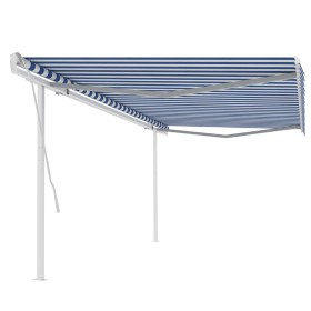 Manual retractable awning with blue and white poles 5x3.5 m by vidaXL, Awnings - Ref: Foro24-3070056, Price: 509,82 €, Discou...