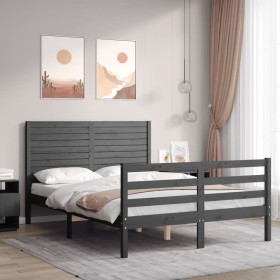 Gray solid wood bed frame with headboard 120x200 cm by vidaXL, Beds and slatted bases - Ref: Foro24-3195023, Price: 160,99 €,...