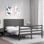 Gray solid wood bed frame with headboard 120x200 cm by vidaXL, Beds and slatted bases - Ref: Foro24-3195023, Price: 160,99 €,...