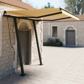 Manual retractable awning with yellow and white poles 3x2.5 m by vidaXL, Awnings - Ref: Foro24-3070098, Price: 294,41 €, Disc...