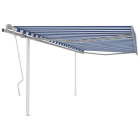 Retractable manual awning with blue and white poles 4.5x3 m by vidaXL, Awnings - Ref: Foro24-3069956, Price: 469,64 €, Discou...