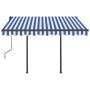 Toldo manual retráctil con postes azul y blanco 3x2,5 m de vidaXL, Toldos - Ref: Foro24-3070096, Precio: 294,31 €, Descuento: %