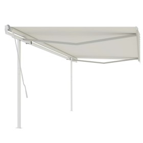 Manual retractable awning with cream poles 5x3.5 m by vidaXL, Awnings - Ref: Foro24-3070057, Price: 518,56 €, Discount: %