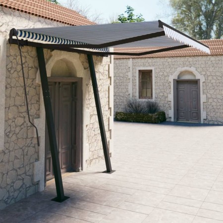 Toldo automático retráctil con postes azul y blanco 3x2,5 m de vidaXL, Toldos - Ref: Foro24-3070106, Precio: 394,99 €, Descue...