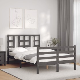 Double bed frame with gray solid wood headboard by vidaXL, Beds and slatted bases - Ref: Foro24-3193893, Price: 156,99 €, Dis...