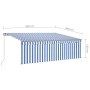 Manual retractable awning with blind and blue and white LED 4.5x3 m by vidaXL, Awnings - Ref: Foro24-3069441, Price: 410,30 €...